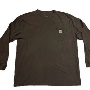 Carhartt Long Sleeve Pocket T Shirt Brown Workwear Faded XL